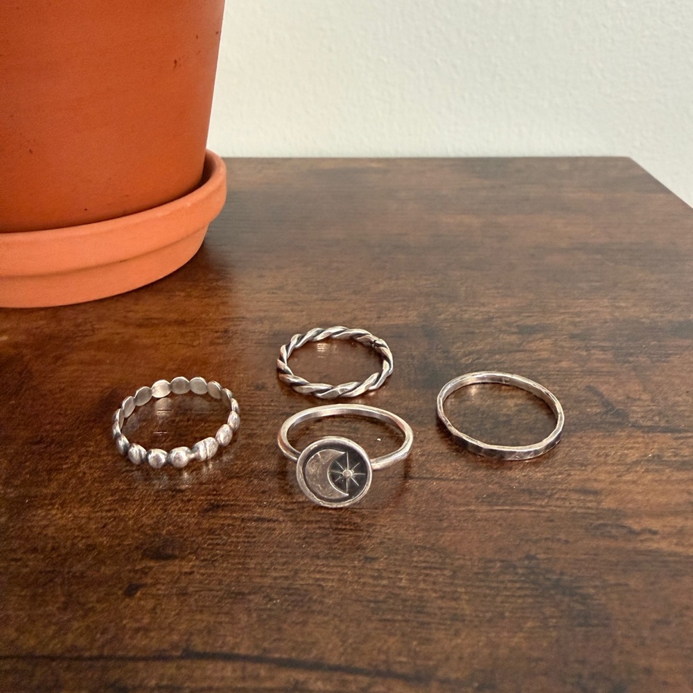 Silver Stacking Ring Set Handcrafted Size 7 - image 2